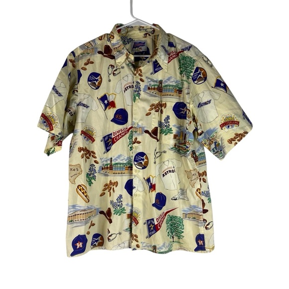 Vintage Reyn Spooner 1999 Houston Astros Short Sleeve Camp Shirt XL Cream Yellow - Picture 11 of 11